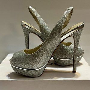 Silver Glittered Platform Heel